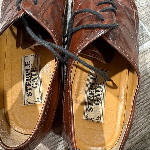 STEEPLE GATE Mens Leather Brown Wingtip Dress Shoes Sz 9.5 Preppy Academia Italy - Picture 8 of 11